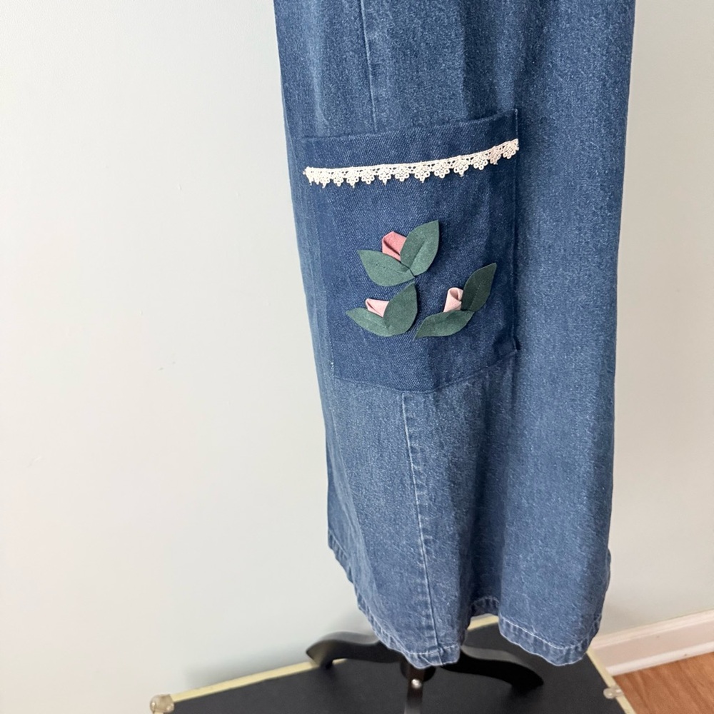 🌸 Grandma Core Reworked Denim Midi Dress Lace Butterfly Cottagecore 🦋 - Picture 6 of 15